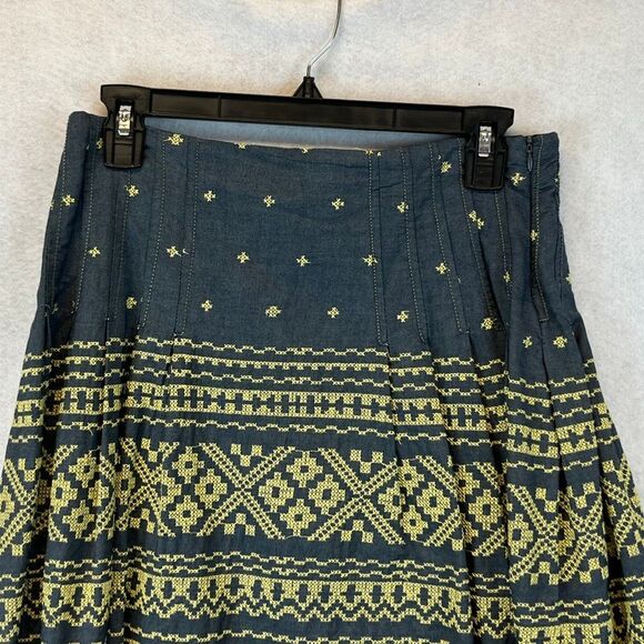 NWT M.S.S.P. Skirt Size 4 Blue Yellow Arianna Boho Cross Stitch Embroidered - Picture 7 of 11